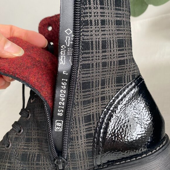 Remonte Black Grey Tartan Ankle Dress Boots Sz 7 - Picture 4 of 13